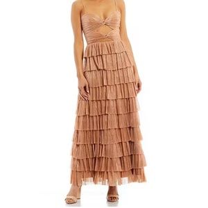 Grace Metallic Plisse Sweetheart Neck Cut-Out Tiered Dress